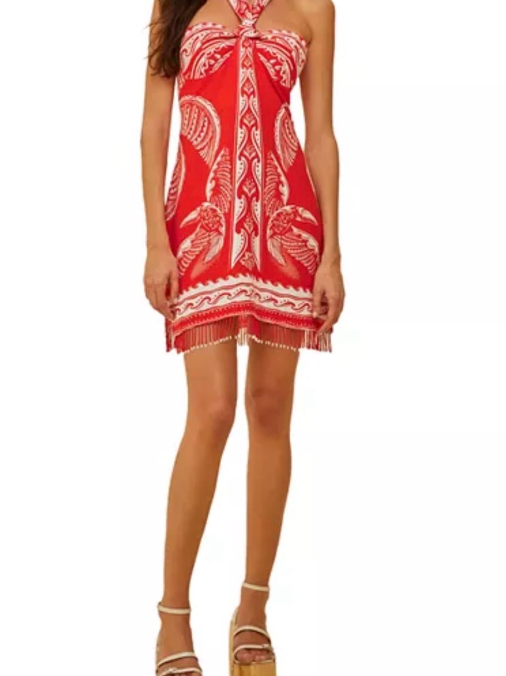 🌴🥥Farm Rio Majestic Coconut Tree Red Mini Linen Dress, Medium🌴🥥